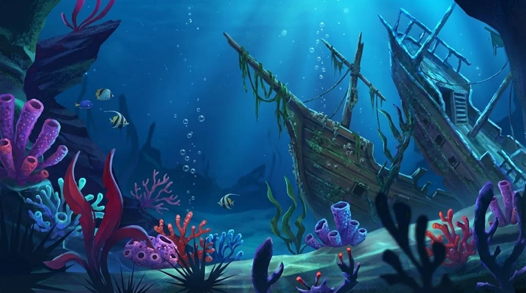 Atmósfera submarina de Razor Shark con rayos de luz ambiental y fondo de arrecife de coral